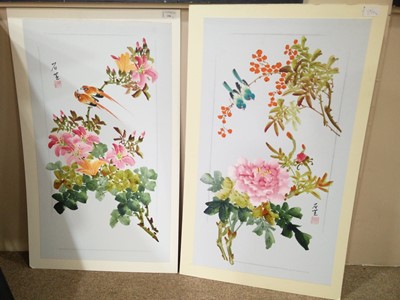 Lot 321 - A PAIR OF CHINESE BIRD AND FLORAL STUDIES