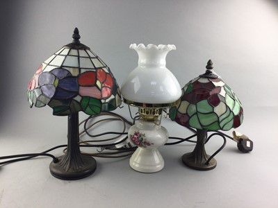 Lot 257 - A LOT OF TWO TIFFANY STYLE TABLE LAMPS AND ANOTHER