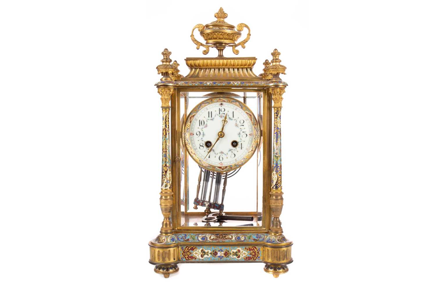 Lot 1192 - A LATE 19TH CENTURY FRENCH GILTMETAL AND CHAMPLEVE ENAMEL MANTEL CLOCK
