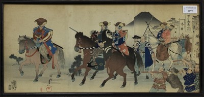 Lot 1697 - AN EARLY 20TH CENTURY JAPANESE WOODBLOCK PRINT TRIPTYCH