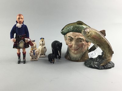 Lot 202 - A BESWICK FIGURE OF A TROUT, ALONG WITH OTHER ITEMS