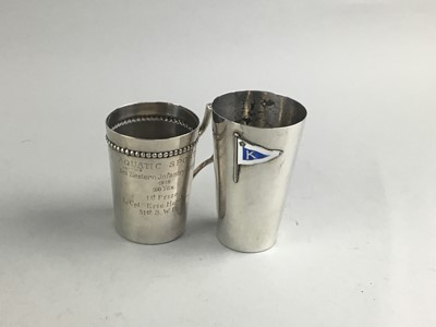 Lot 209 - A CONTINENTAL SILVER PRESENTATION MUG AND A BEAKER