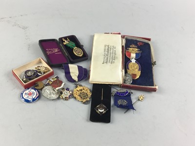 Lot 216 - A GILT METAL AND ENAMEL CORONATION JEWEL 1937 AND OTHER BADGES, MEDALS AND PINS