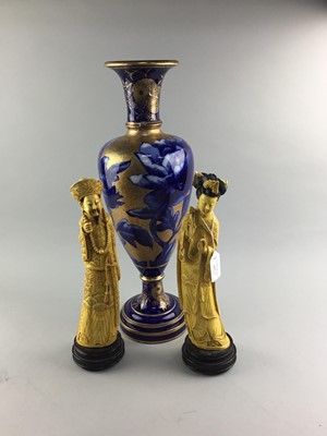 Lot 227 - A PAIR OF CHINESE RESIN FIGURES AND A DOULTON VASE
