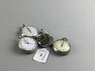 Lot 306 - A GROUP OF FOUR POCKET AND STOP WATCHES