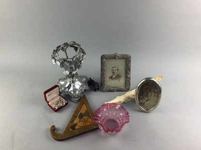 Lot 290 - A SILVER PHOTOGRAPH FRAME, SILVER CHARM BRACELET AND OTHER ITEMS