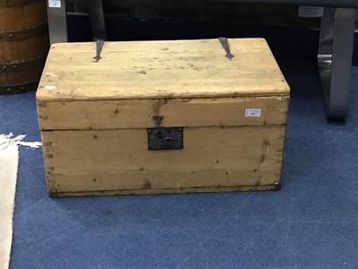 Lot 281 - A PINE CHEST WITH HINGED LID