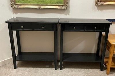 Lot 282 - A PAIR OF MODERN EBONISED SIDE TABLES