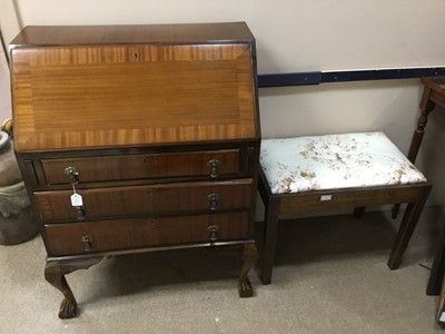 Lot 246 - A MAHOGANY BUREAU AND AN OAK DRESSING STOOL