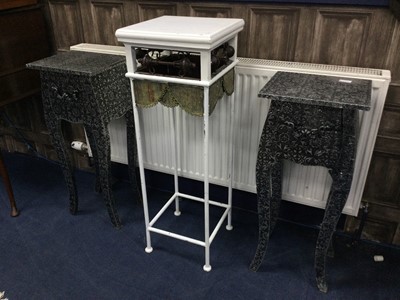 Lot 373 - A PAIR OF SILVERED BEDSIDE CABINETS AND A JARDINIERE