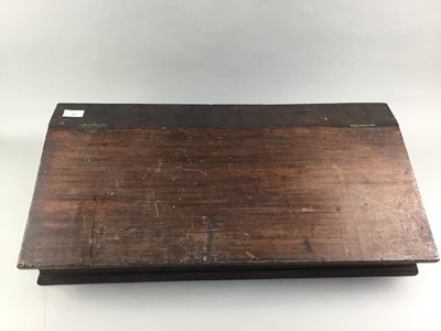 Lot 382 - A MAHOGANY WRITING SLOPE ALONG WITH A TOOL CHEST