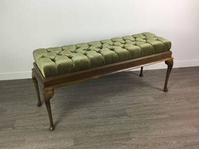 Lot 341 - A MAHOGANY RECTANGULAR STOOL WITH BUTTONED SEAT