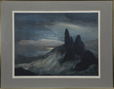 Lot 817 - OLD MAN OF STORR II, AN ETCHING BY TOM MACKENZIE