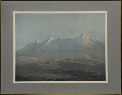 Lot 221 - CUILLINS FROM DRYNOCH, AN ETCHING BY TOM MACKENZIE