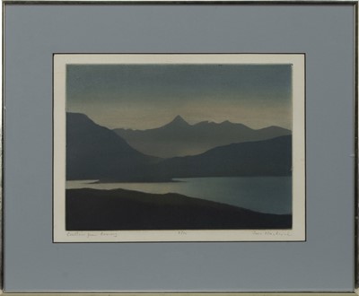 Lot 820 - CUILLINS FROM RAASAY, AN ETCHING BY TOM MACKENZIE