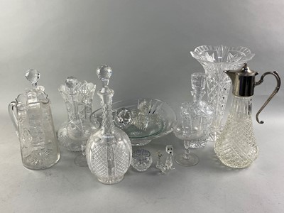 Lot 230A - A COLLECTION OF FIVE CUT GLASS DECANTERS, A CLARET JUG AND OTHER CRYSTAL