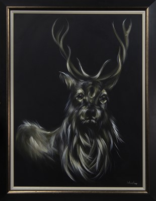 Lot 574 - CHAMPAGNE CHARLIE, AN OIL BY ELAINE JOHNSTON