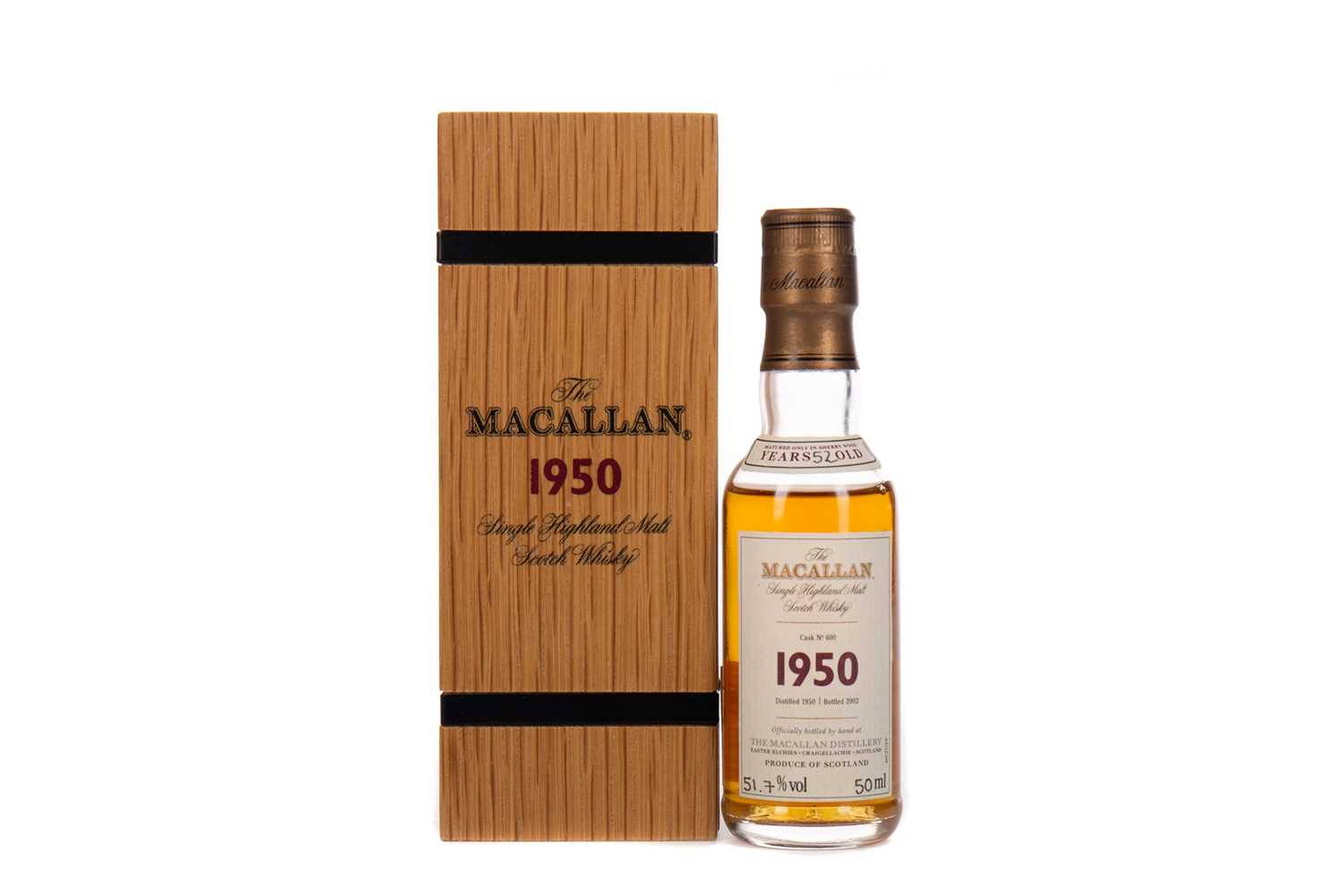 Lot 163 - MACALLAN 1950 FINE AND RARE MINIATURE AGED 52 YEARS