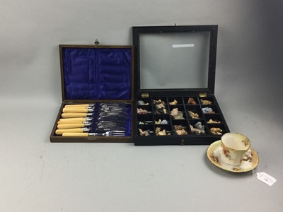 Lot 320 - A NAUTILUS CUP AND SAUCER, WADE FIGURES AND CASED FISH KNIVES AND FORKS