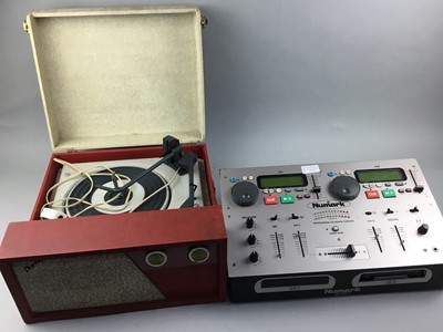 Lot 179 - A VINTAGE PORTABLE RECORD PLAYER, MIXING CONSOLE AND ANOTHER