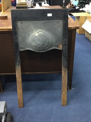 Lot 180 - A METAL FIRE CANOPY, WOODEN BOX AND POTTERY GROUP