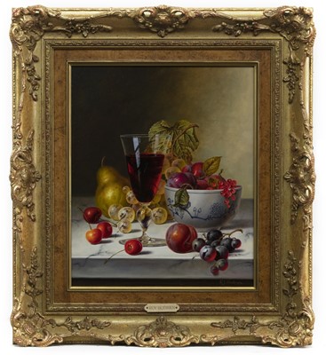 Lot 660 - STILL LIFE WITH CHERRIES, AN OIL BY ROY HODRIEN