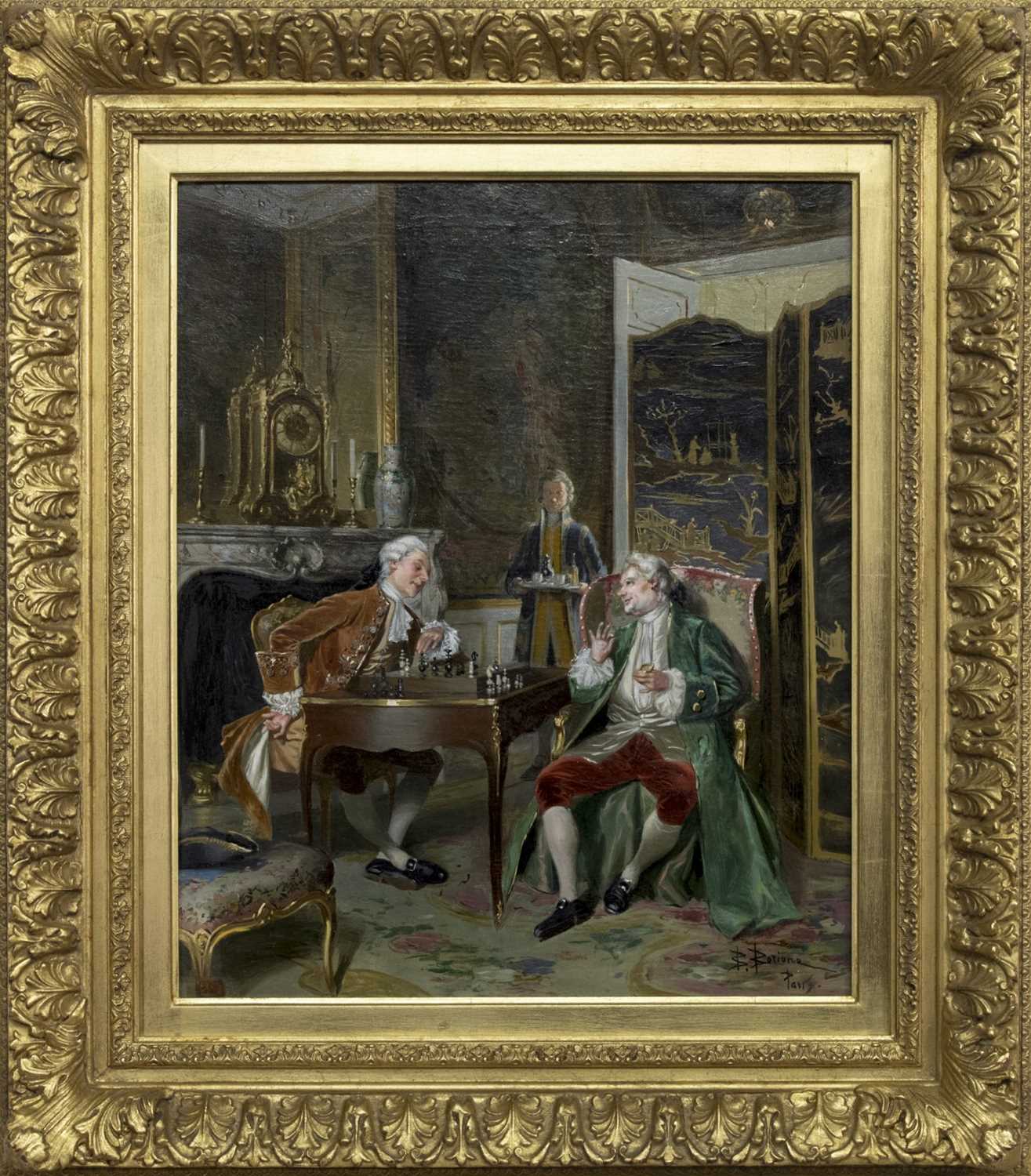 Lot 27 - CHESS PLAYERS, AN OIL BY BERARD-LOUIS BORIONE