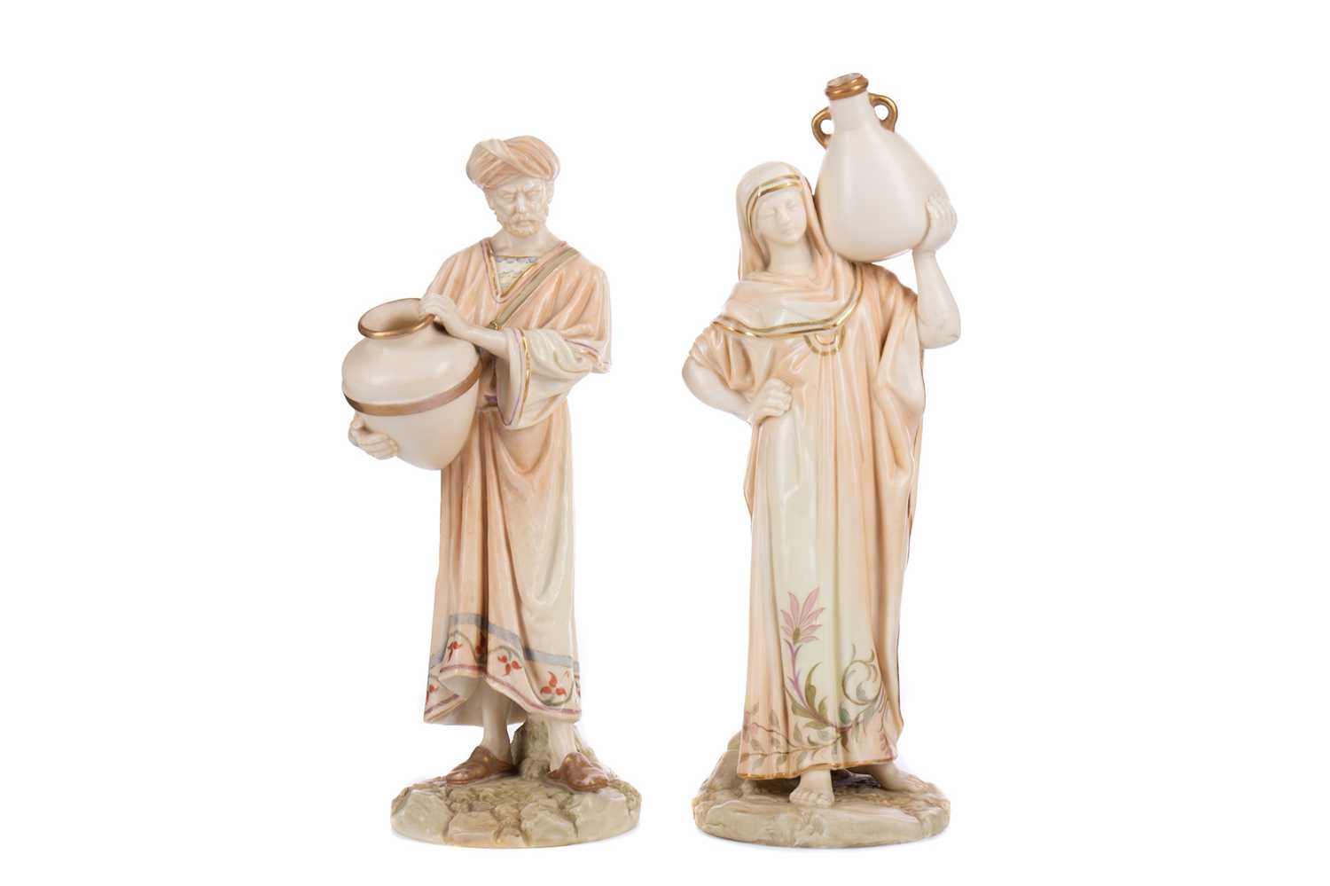 Lot 1096 - A PAIR OF ROYAL WORCESTER ‘WATER CARRIER’ FIGURES
