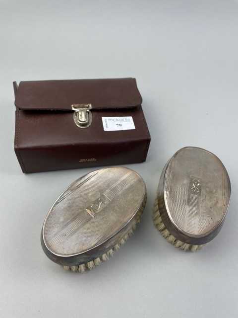 Lot 79 - A PAIR OF GENTLEMAN'S HAIR BRUSHES WITH SILVER BACKS