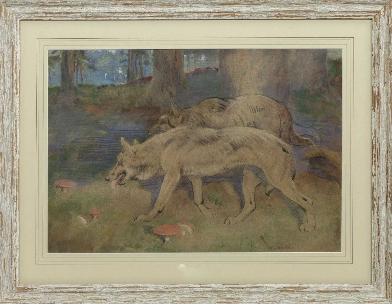 Lot 17 - WOLVES, A PASTEL BY WILLIAM WALLS