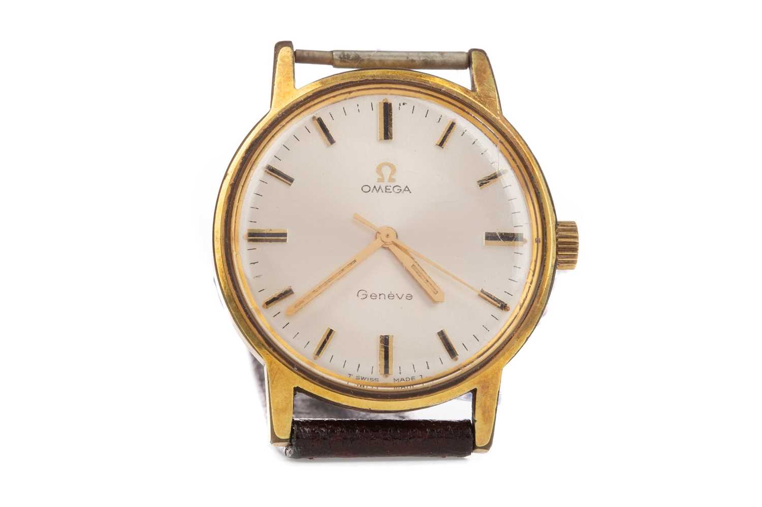 Lot 726 - A PARTIAL GENTLEMAN'S OMEGA GOLD PLATED MANUAL WIND WRIST WATCH