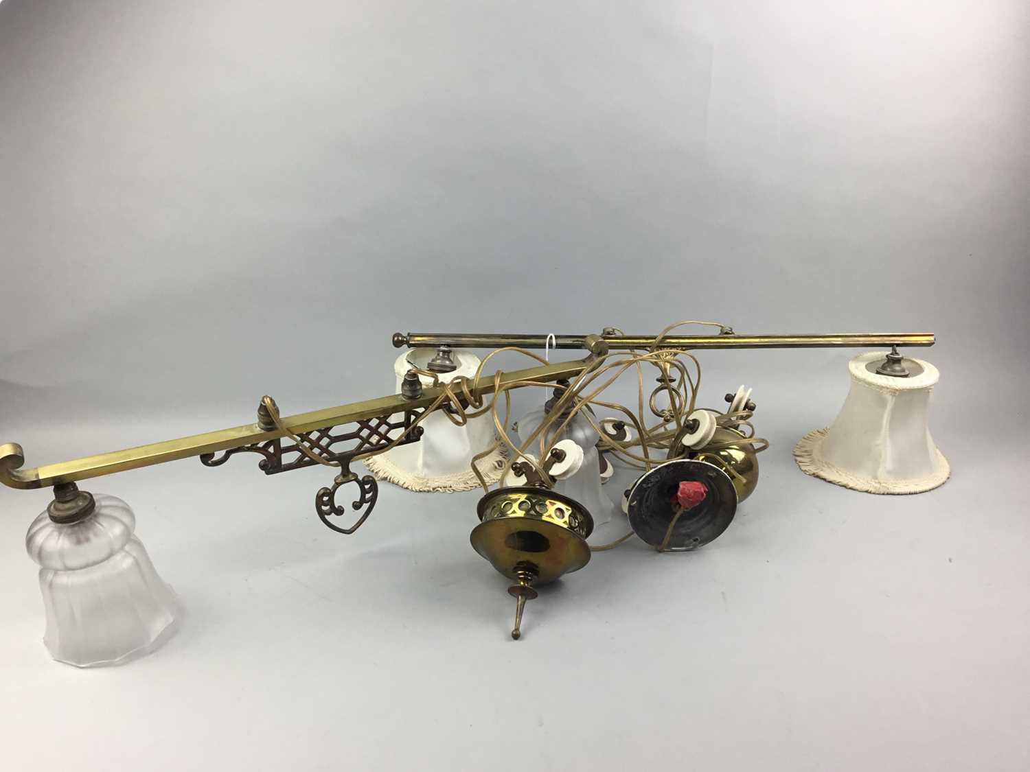 Lot 50 - A LOT OF TWO BRASS AND GLASS LIGHT FITTINGS