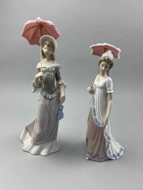 Lot 8 - A LLADRO FIGURE OF A LADY WITH PARASOL ALONG WITH ANOTHER