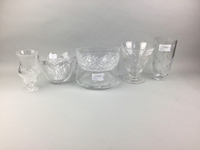 Lot 58 - A WATERFORD CRYSTAL FLOWER FORMED VASE ALONG WITH OTHER CRYSTAL WARE