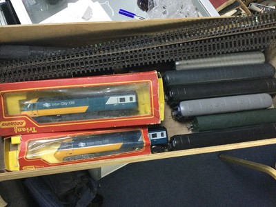 Lot 203 - A LOT OF TRI-ANG, HORNBY TRAINS AND CARRIAGES AND DIE-CAST CARS