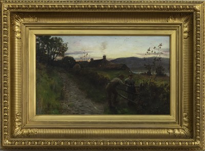 Lot 2042 - HARVEST SUNSET, 1883, AN OIL BY ROBERT MACAULAY STEVENSON