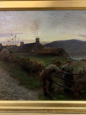 Lot 2042 - HARVEST SUNSET, 1883, AN OIL BY ROBERT MACAULAY STEVENSON