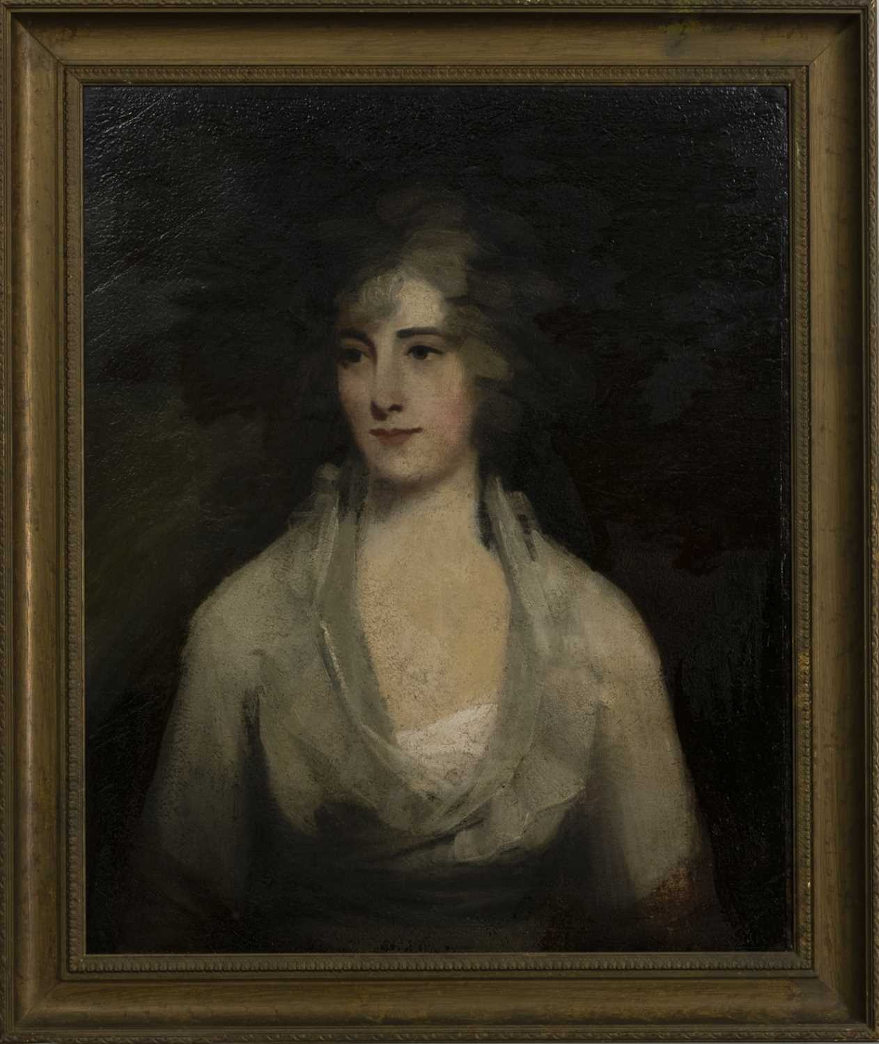 Lot 2043 - PORTRAIT OF A LADY, AN OIL ATTRIBUTED TO SIR HENRY RAEBURN