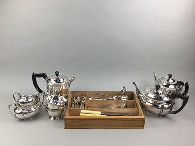 Lot 118 - A SILVER PLATED FOUR PIECE TEA SERVICE AND OTHER PLATED WARE