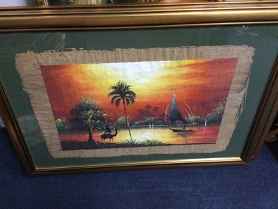 Lot 212 - A LOT OF PICTURES AND TWO PAINTINGS ON PAPYRUS