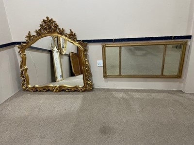 Lot 214 - A GILT FRAMED OVER MANTLE MIRROR AND ANOTHER MIRROR