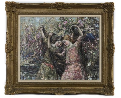 Lot 2020 - GALLOWAY MAIDS AT PLAY, AN OIL BY EDWARD ATKINSON HORNEL