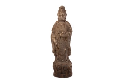 Lot 1786 - A CHINESE CARVED WOOD FIGURE OF GUANYIN