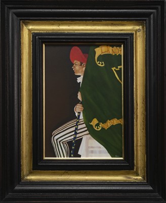 Lot 675 - PASQUALE WITH FLAG, AN OIL BY ALAN KING