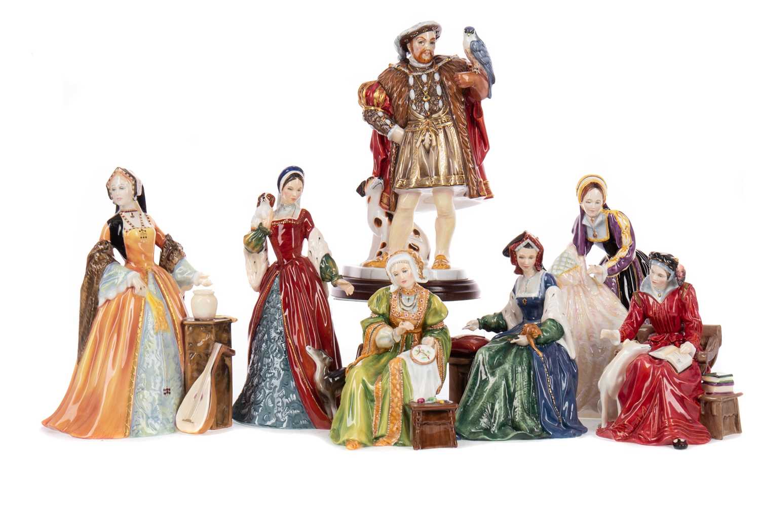 Lot 1053 - A SET OF ROYAL DOULTON FIGURES COMPRISING HENRY VIII AND HIS SIX WIVES