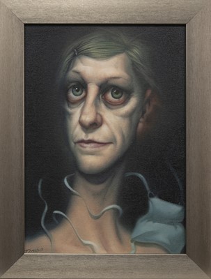 Lot 676 - BLUE MASK, AN OIL BY TIM LENATHEN
