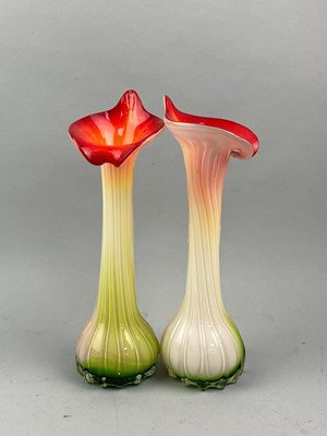 Lot 275 - A PAIR OF MID 20TH CENTURY ORGANICALLY FORMED ART GLASS VASES