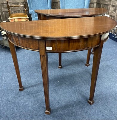 Lot 326 - A PAIR OF MAHOGANY D-SHAPED SIDE TABLES