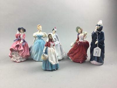 Lot 334 - A ROYAL DOULTON FIGURE OF 'AUTUMN BREEZES' AND FIVE OTHERS