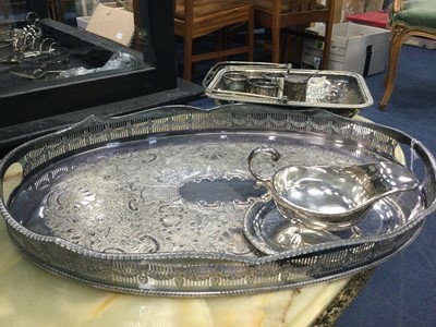 Lot 340 - A SILVER PLATED OVAL SERVING TRAY AND OTHER PLATED ITEMS